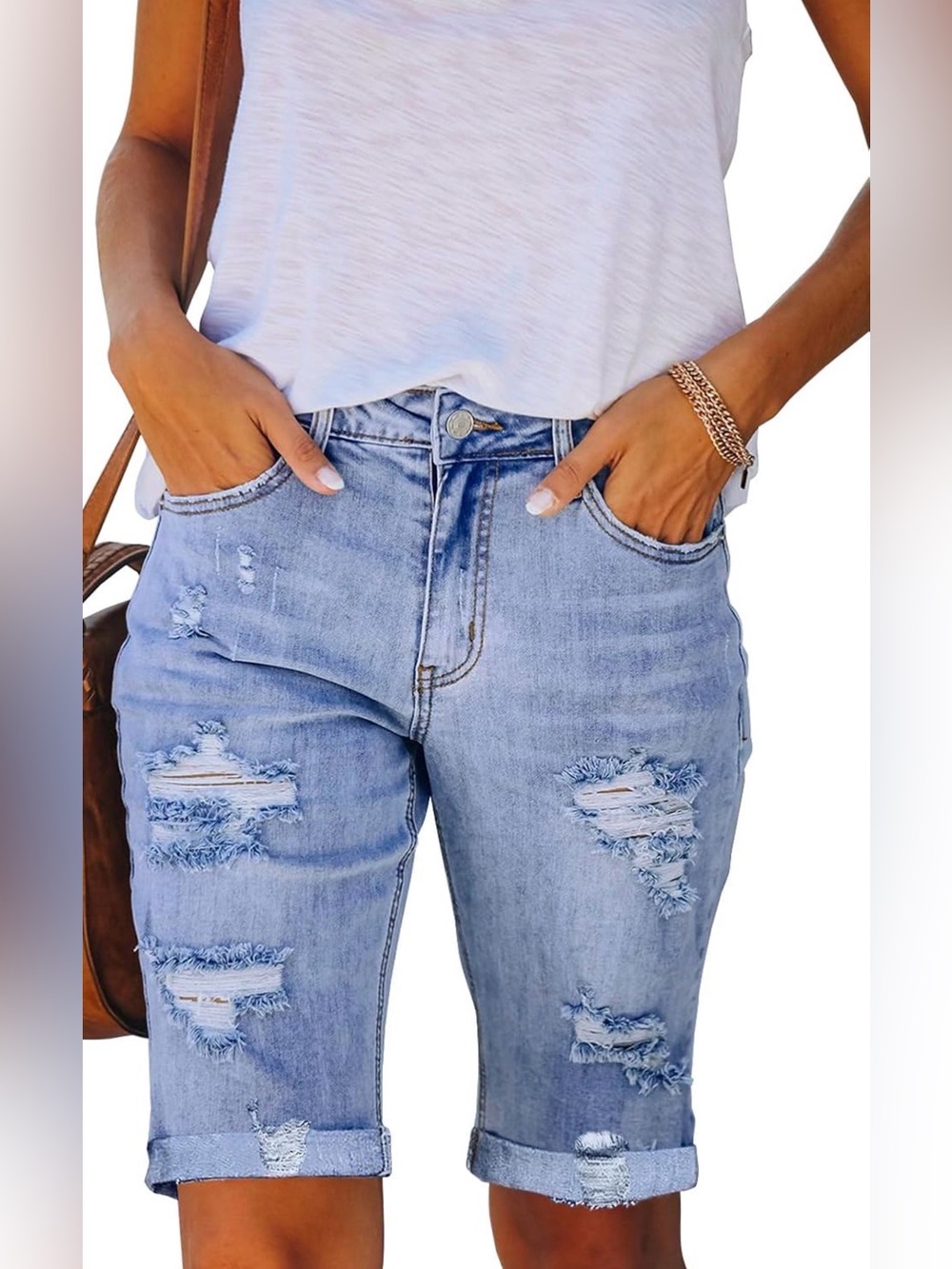 Light Wash Distressed Women’s Jeans - Casual Slim Fit